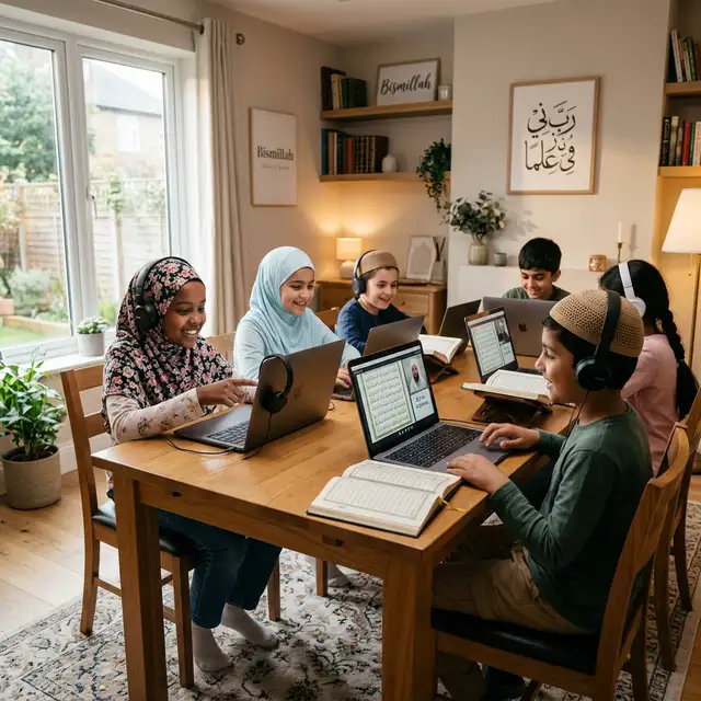 Student learning Quran online